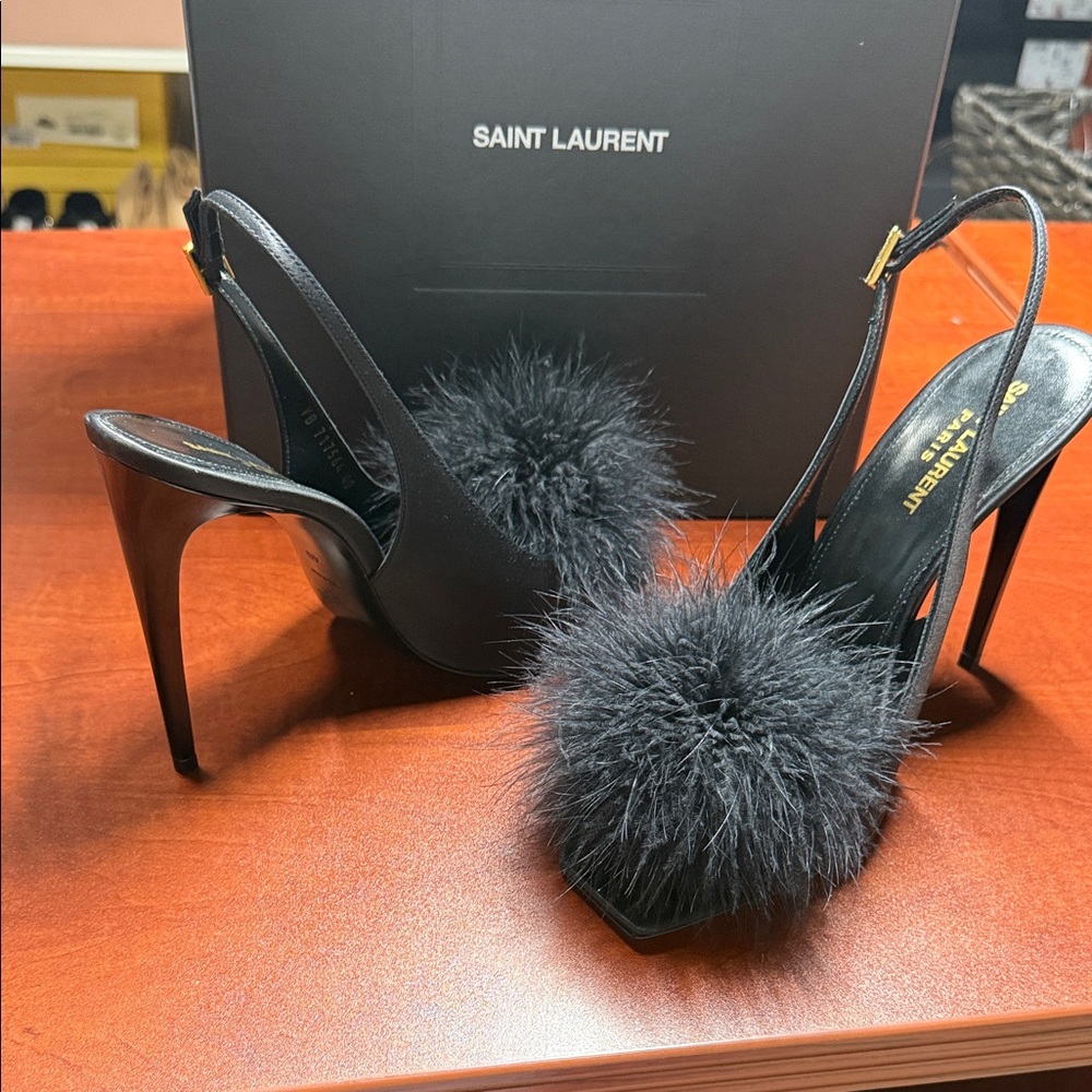 Saint Laurent Black Feathered Heels